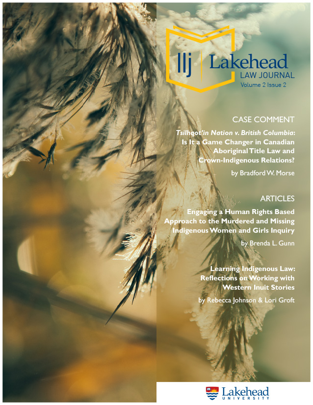 					View Vol. 2 No. 2 (2017): Lakehead Law Journal
				